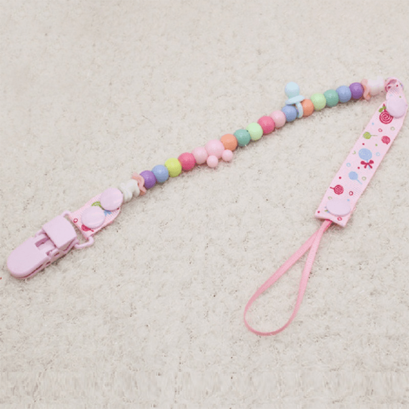 Pacifier Clip With Beaded Strap - Random Color Anti-Drop Design For Babies