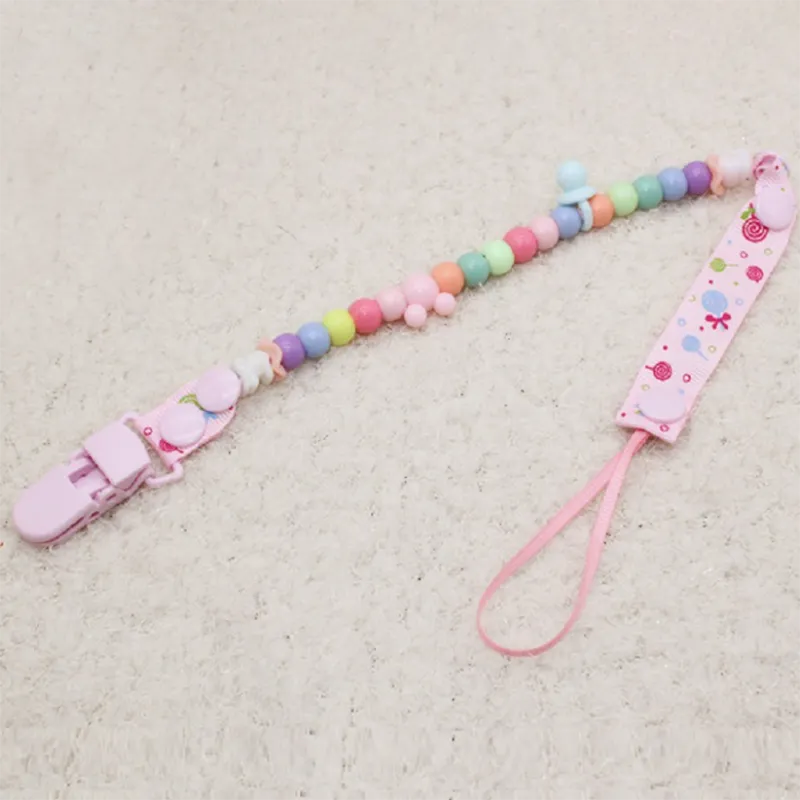 Pacifier Clip with Beaded Strap - Random Color Anti-Drop Design for Babies Pink