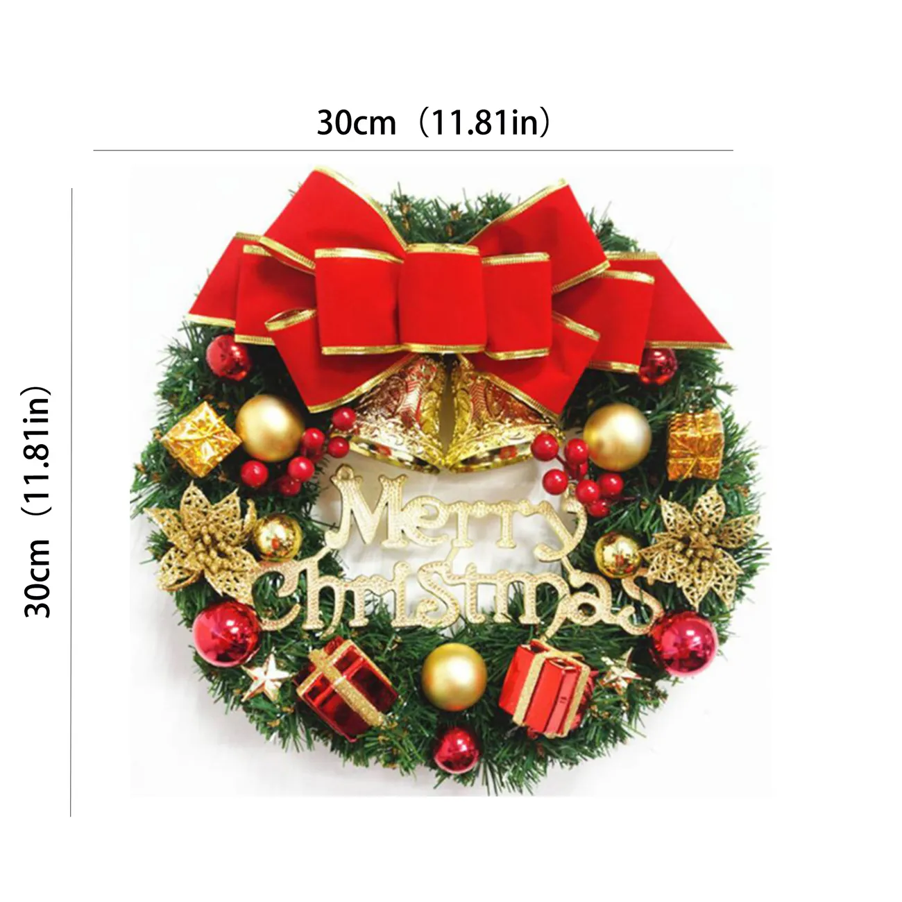 Christmas Wreath for Door and Window Display with Tinsel Garland, Red big image 1
