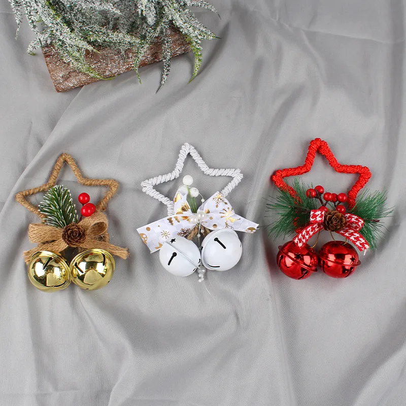 Decoración de árbol de Navidad de bricolaje con accesorios de campana de estrella de cinco puntas Rojo big image 1