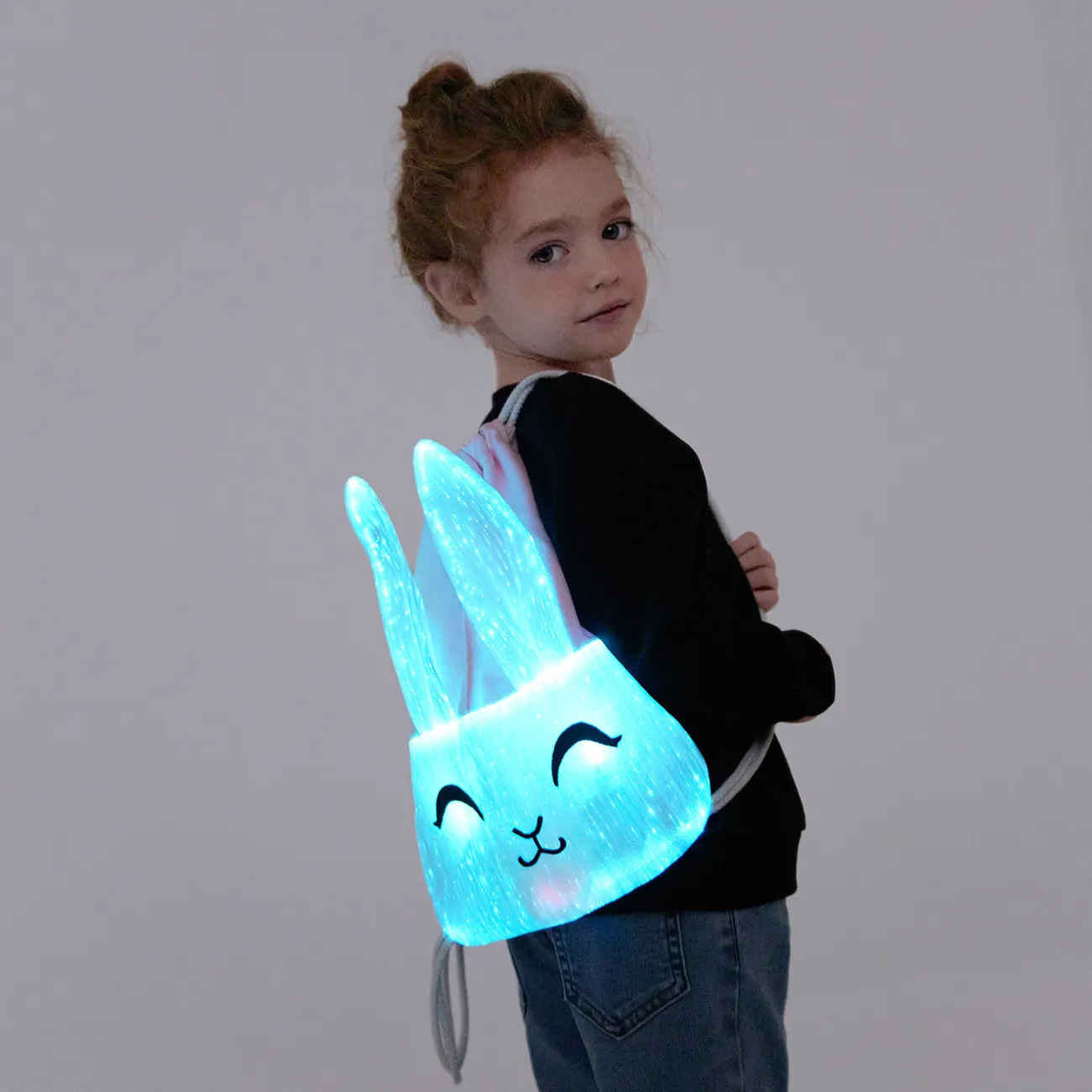 mochila de empalme con diseño de oreja de conejo iluminado para niña pinkywhite big image 1