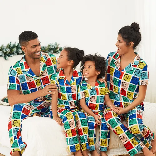 Christmas Family Matching Colorful Santa All-over Print Plaid Short-sleeve Pajamas Sets(Flame resistant)