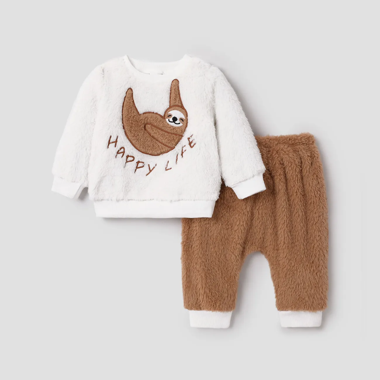 2pcs Baby Girl/Boy Hyper-Tactile Animal and Letter Pattern Plush Set Brown big image 1