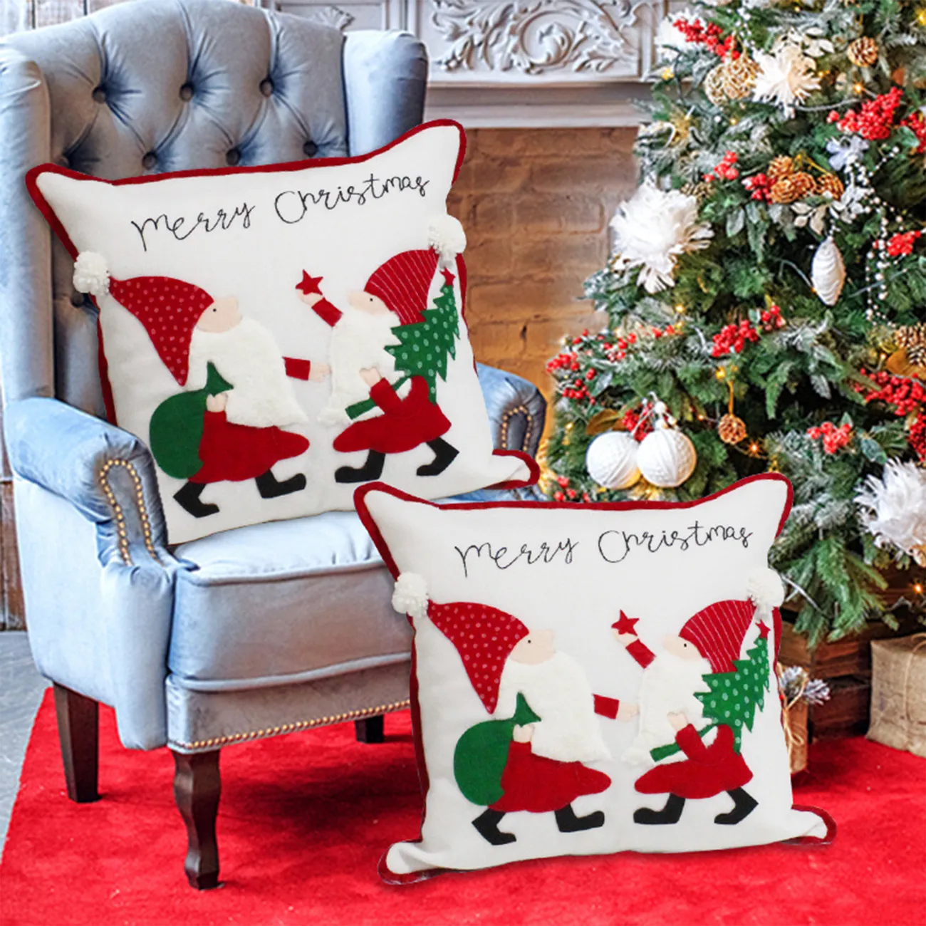مجموعة وسادة عيد الميلاد لديكور أريكة احمر ابيض big image 1