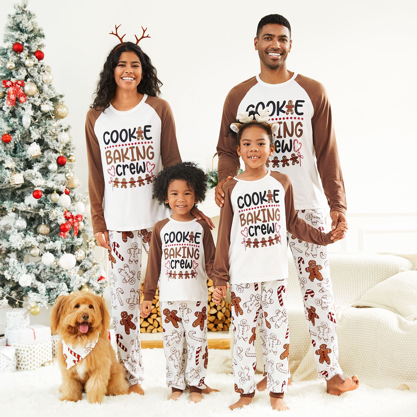 Christmas Tree Snowflake and Letters Print Grey Family Matching Long-sleeve Pajamas Sets (Flame Resistant)