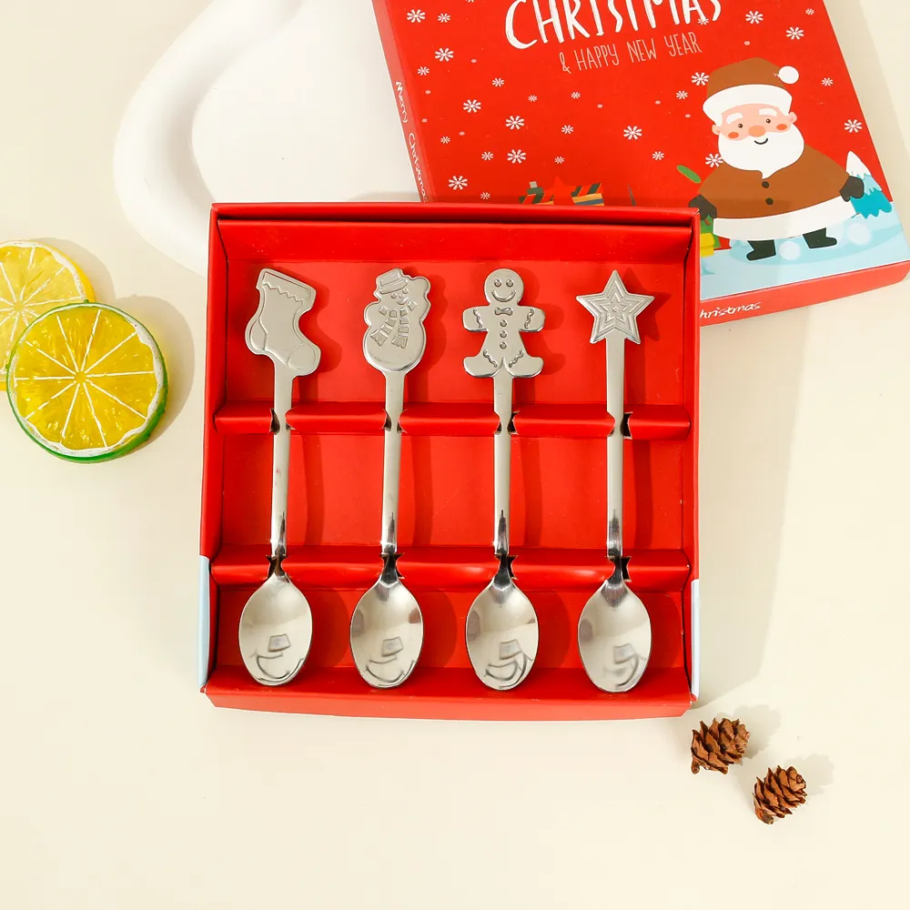 Christmas Cutlery Set of 4 with Spoon and Fork in Gift Box Color-B big image 1