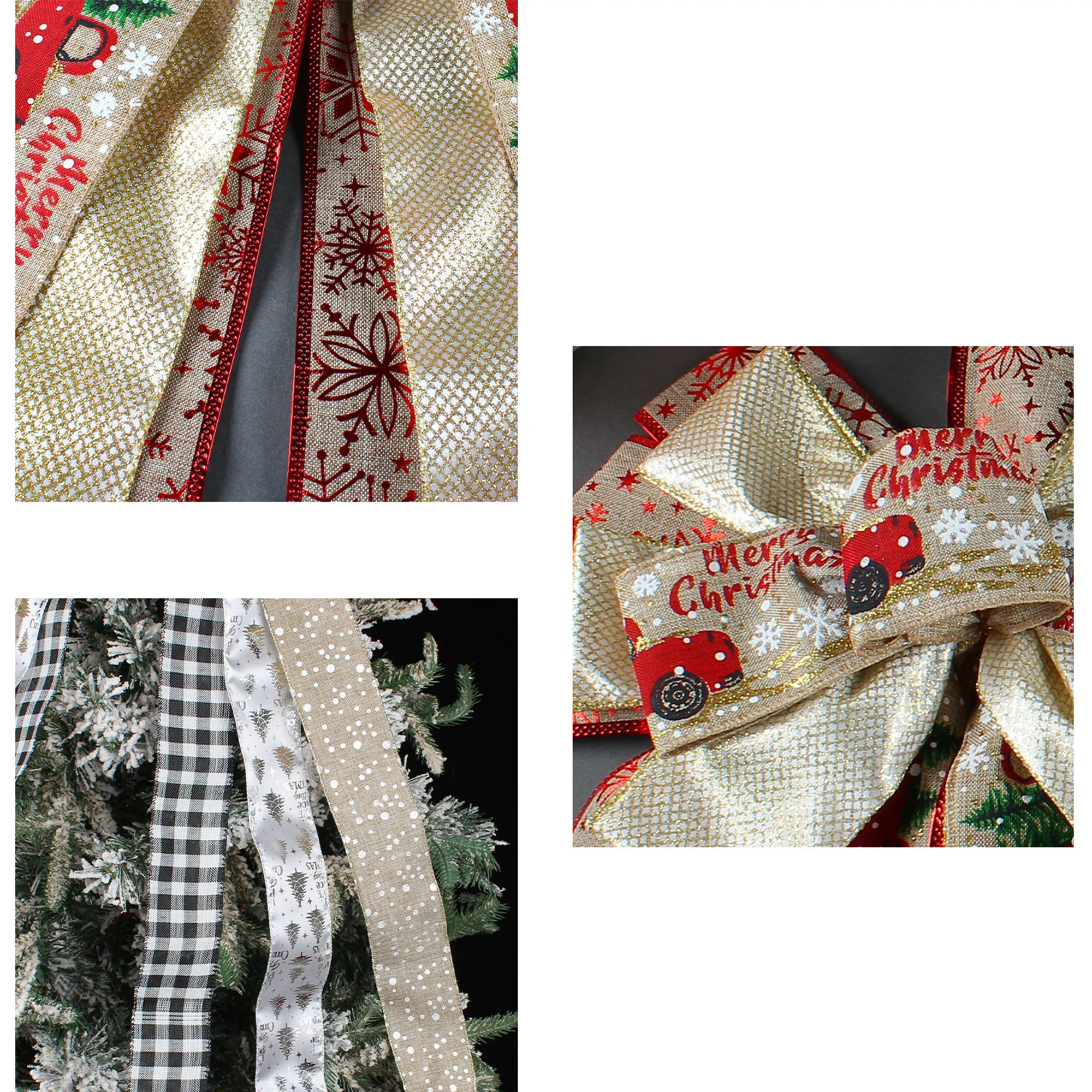 Christmas car printed bow diy ribbon festive Christmas tree top decoration props Red image 6