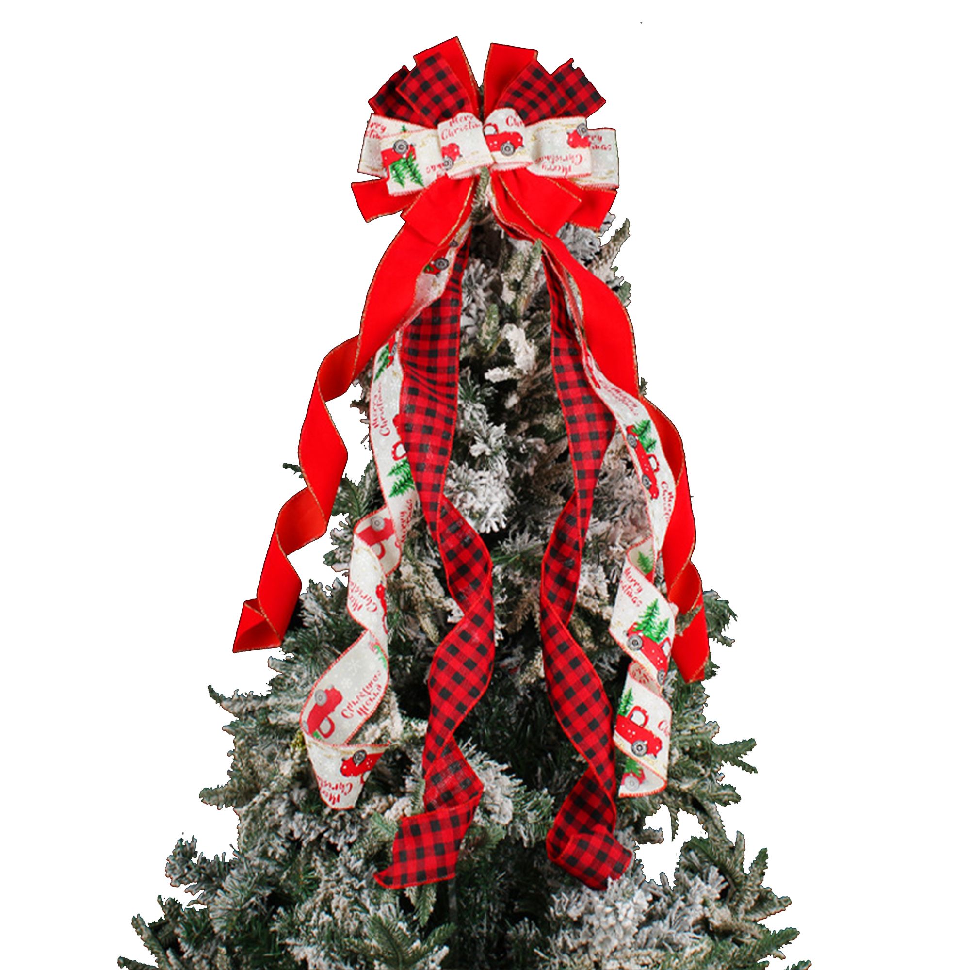 Christmas Car Printed Bow Diy Ribbon Festive Christmas Tree Top Decoration Props