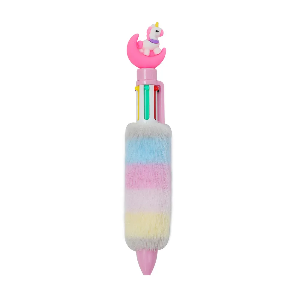 Single Pack Cartoon Plush Unicorn Ballpoint Pen Hot Pink