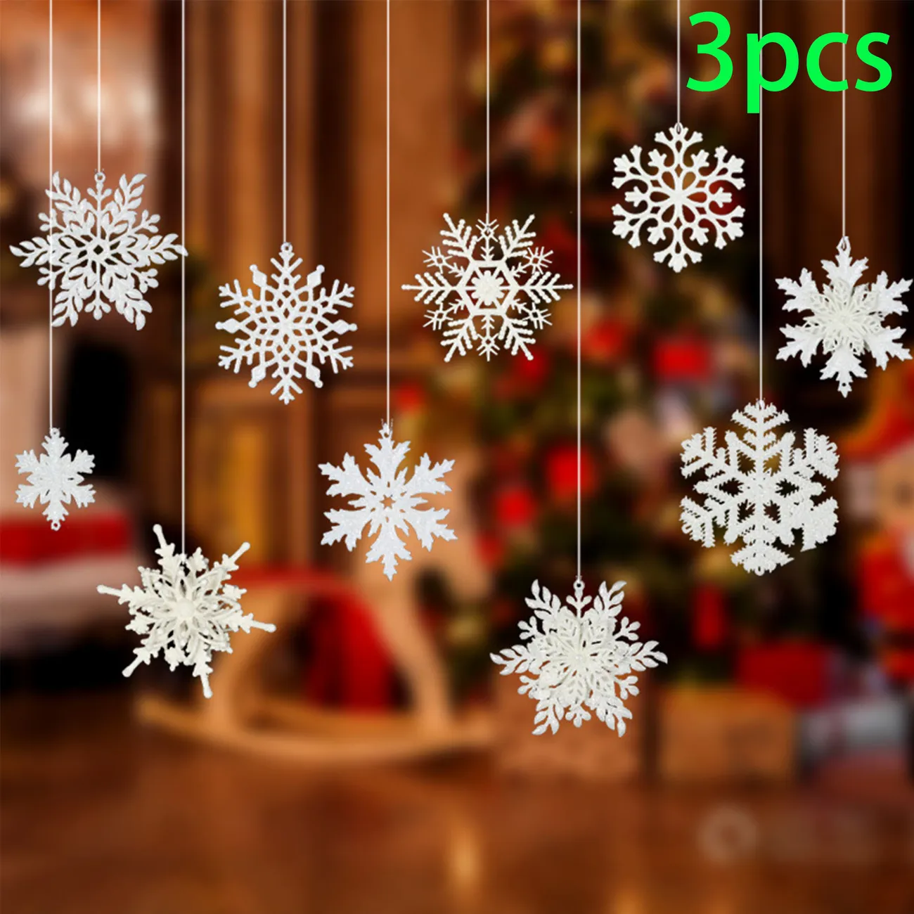 Flocos de neve de Natal pendurados em plástico branco para vitrines, árvores de Natal e locais de festa Cor-A big image 1
