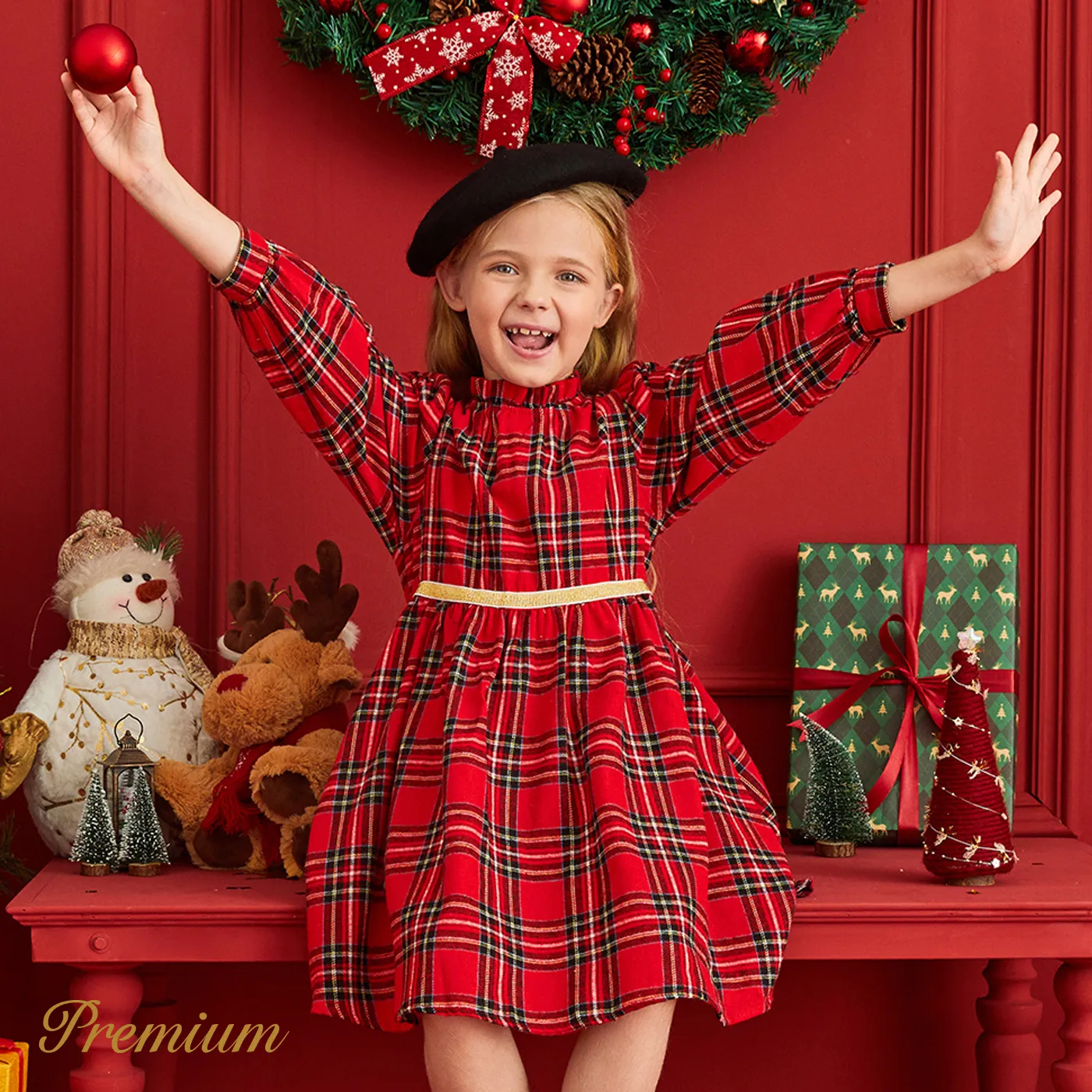 Kid Girl Sweet Elegant Grid Dress