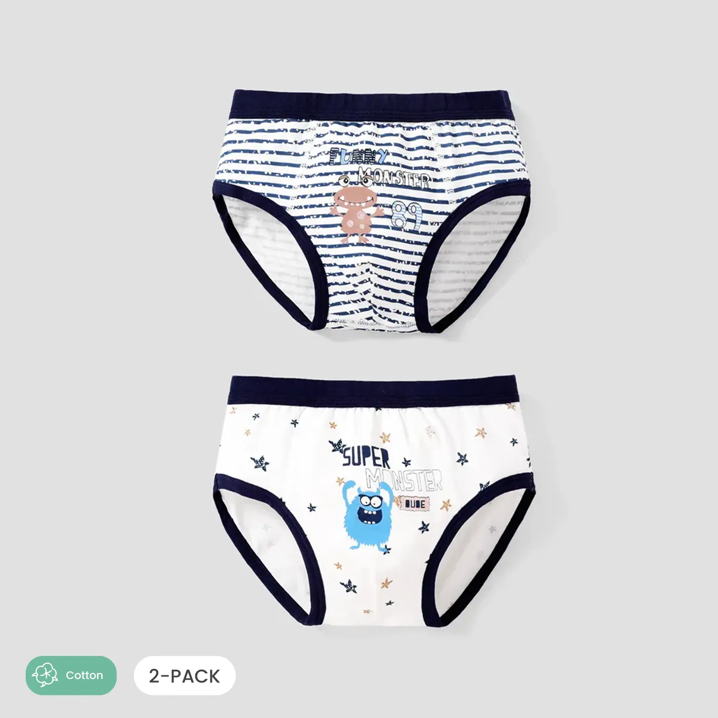 2pcs Boy Cotton Casual Style Underpants Set Dark Blue