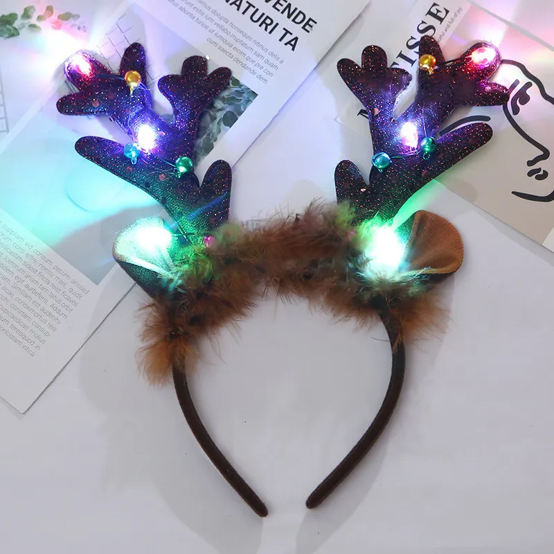 Christmas Antler Hair Glow Headband Party Dressup for Children Brown big image 1