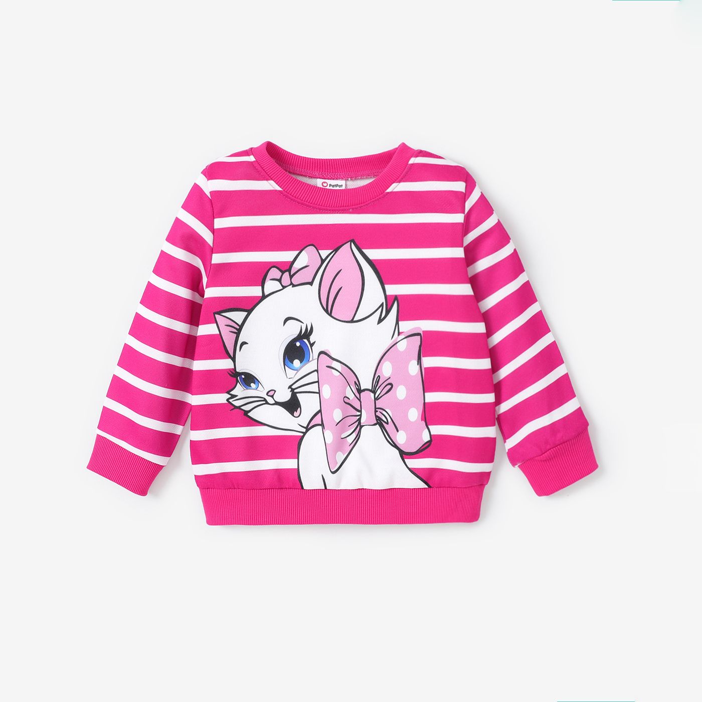 Toddler Girl Childlike Cat Aniaml print  Stripe Pullover Sweatshirt