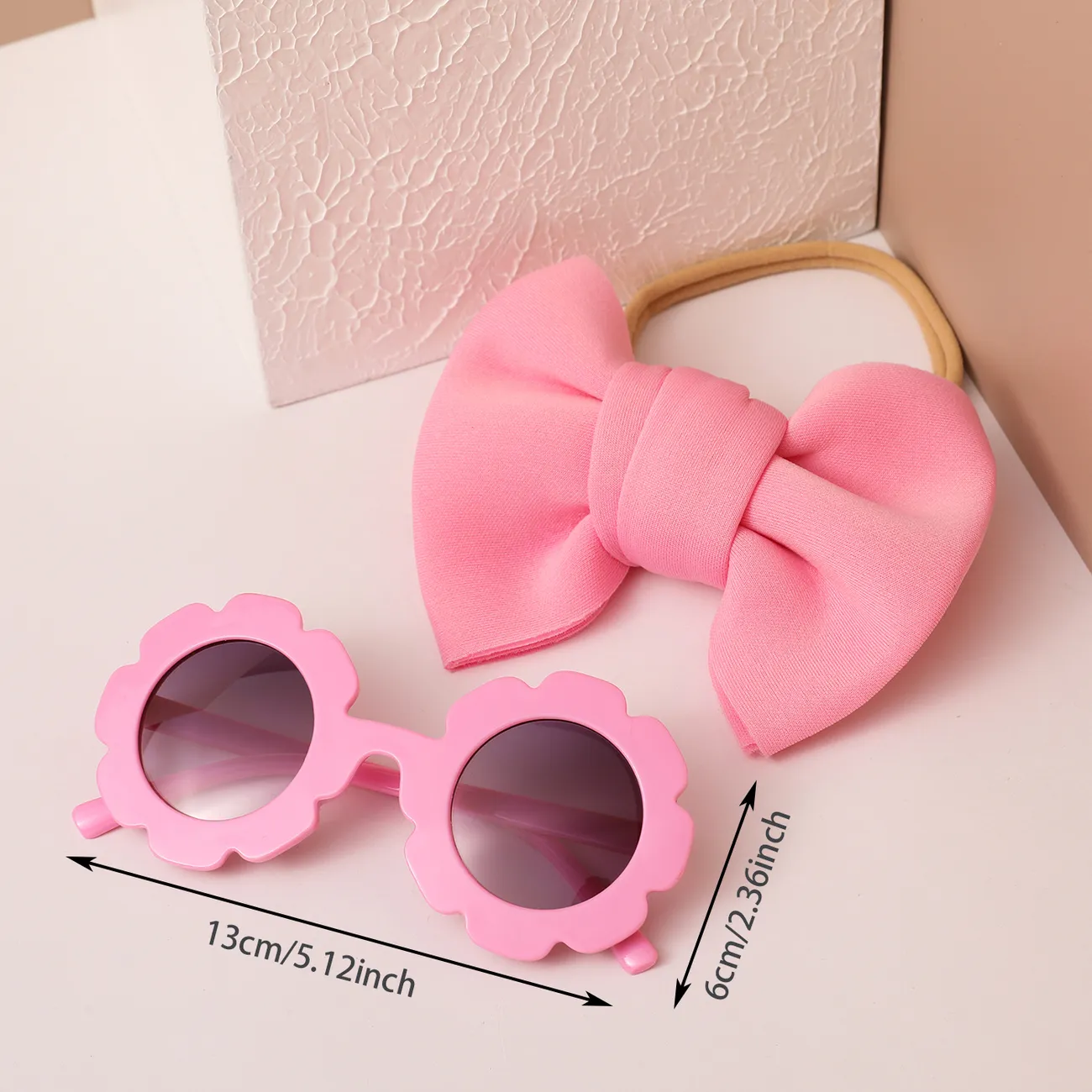 2-teiliges Kleinkinder-Schleifen-Dekor-Stirnband und Sonnenbrillen-Set rosa big image 1