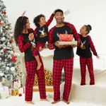 Merry Christmas Letter Antler Print Plaid Splice Matching Pajamas Sets for Family (Flame Resistant) Red image 4