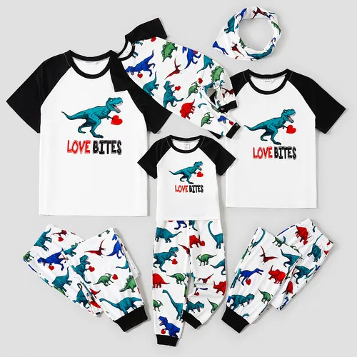 Familienpassendes kindliches Dinosaurier- und Buchstaben-Print Kurzärmelige Pyjama-Sets (schwer entflammbar) 