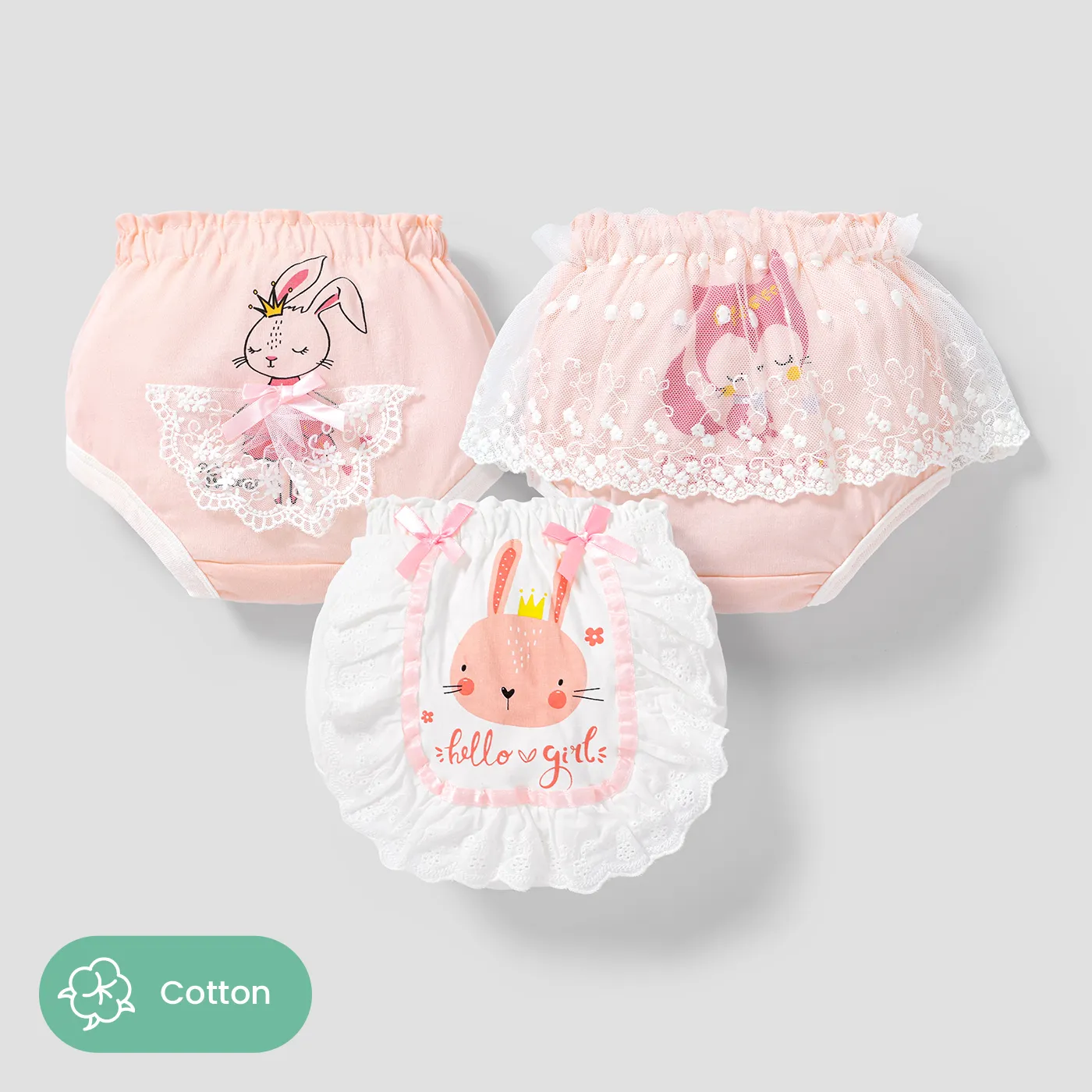 Girls' Sweet 3D Animal Pattern Underwear Set    Creamy White image 2
