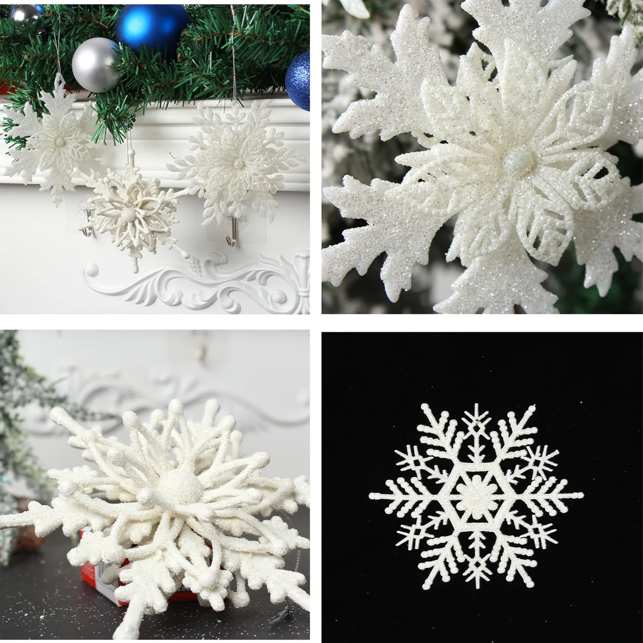 Décorations suspendues flocon de neige de Noël en plastique blanc pour vitrines, arbres de Noël et lieux de fête Couleur-A big image 1