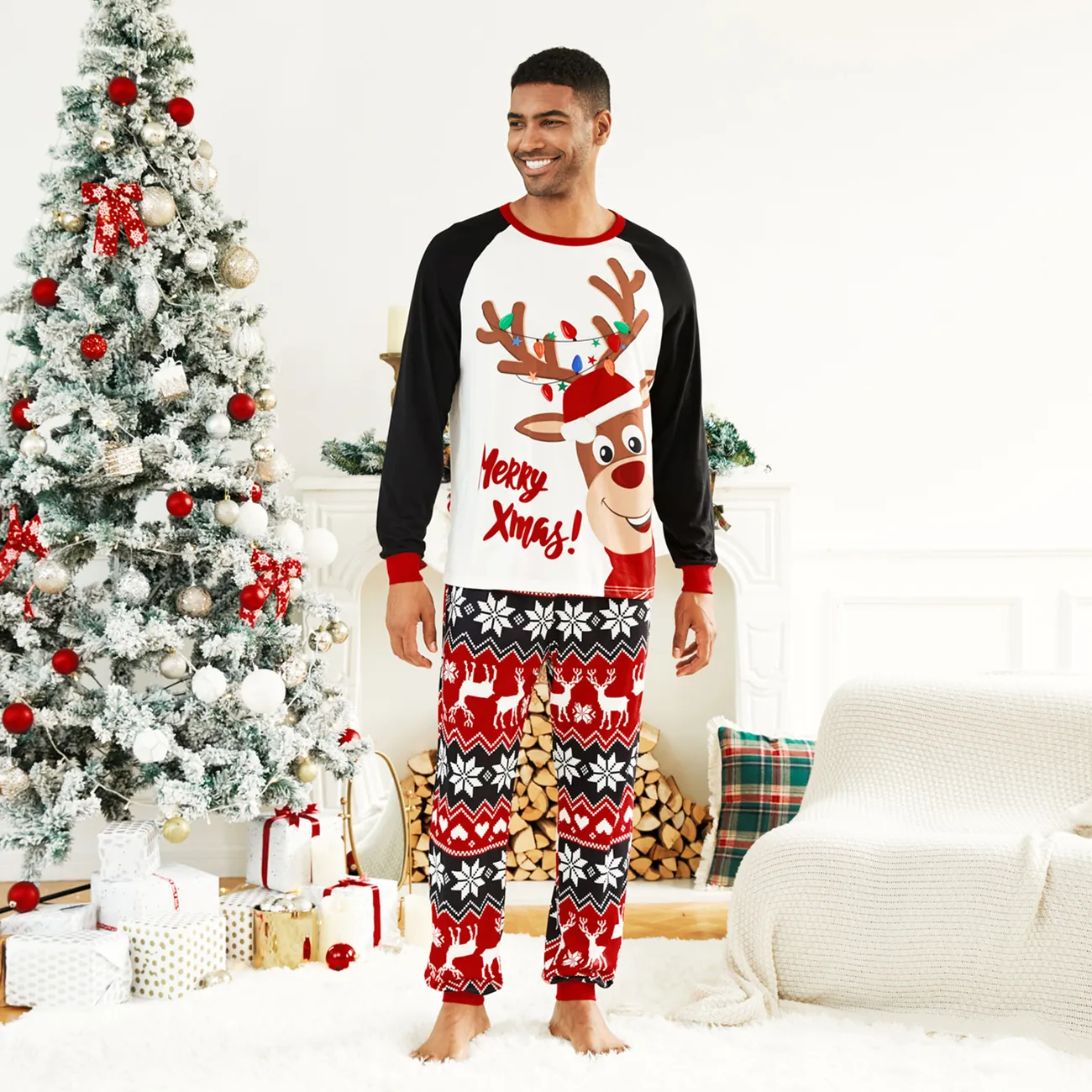 Natal Look de família Manga comprida Conjuntos de roupa para a família Pijamas (Flame Resistant) Preto big image 1