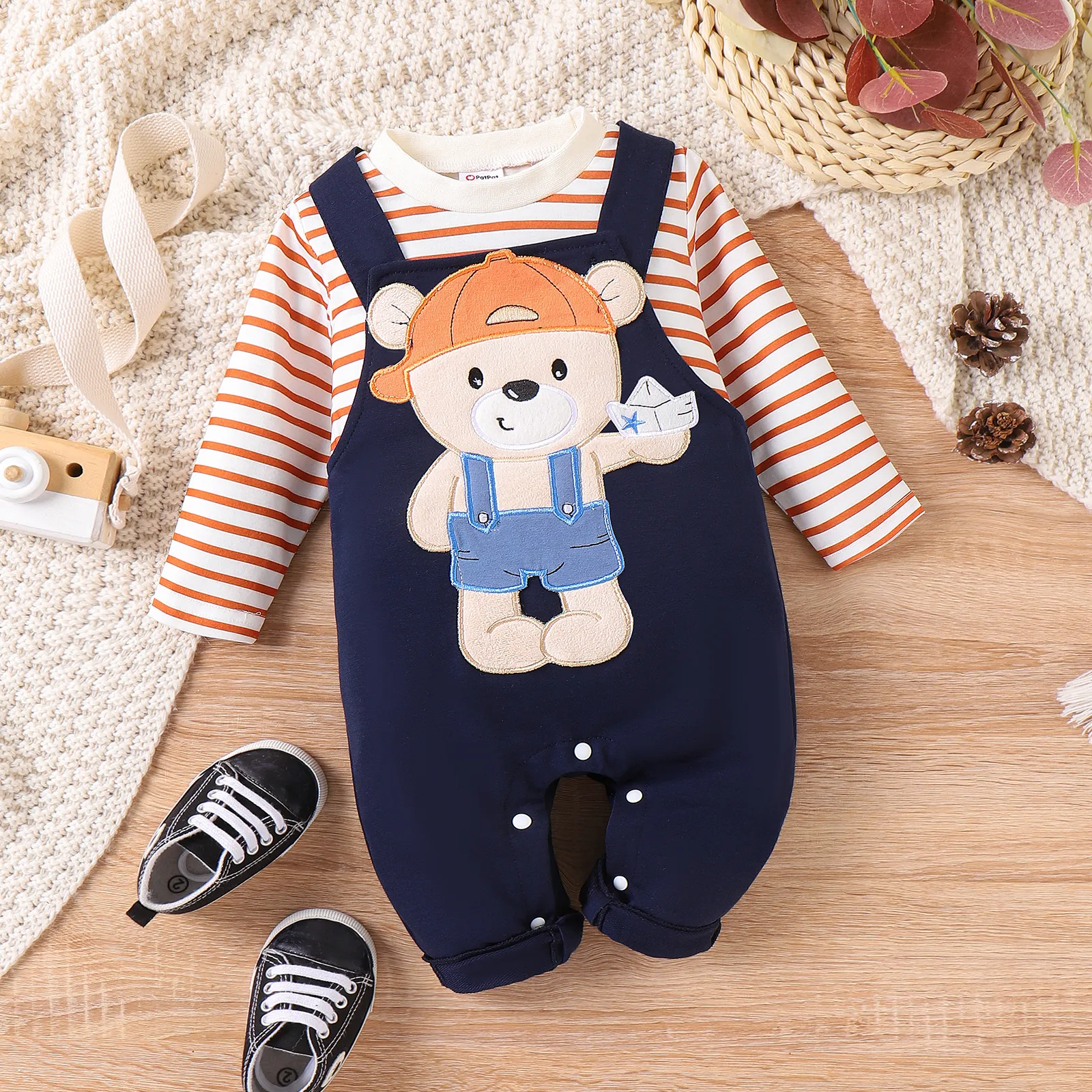 2 Stück Baby Jungen Knöpfe Bär Kindlich Langärmelig Baby-Sets