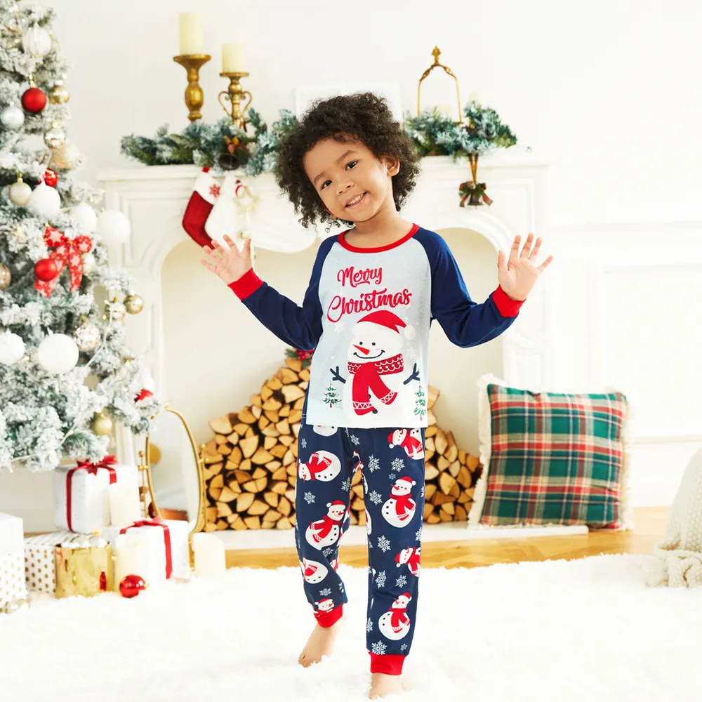 Christmas Snowman & Letter Print Family Matching Raglan-sleeve Pajamas Sets (Flame Resistant)  big image 7