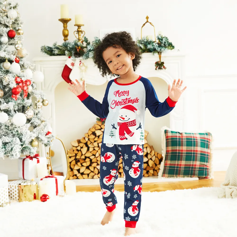 Christmas Snowman & Letter Print Family Matching Raglan-sleeve Pajamas Sets (Flame Resistant) big image 7
