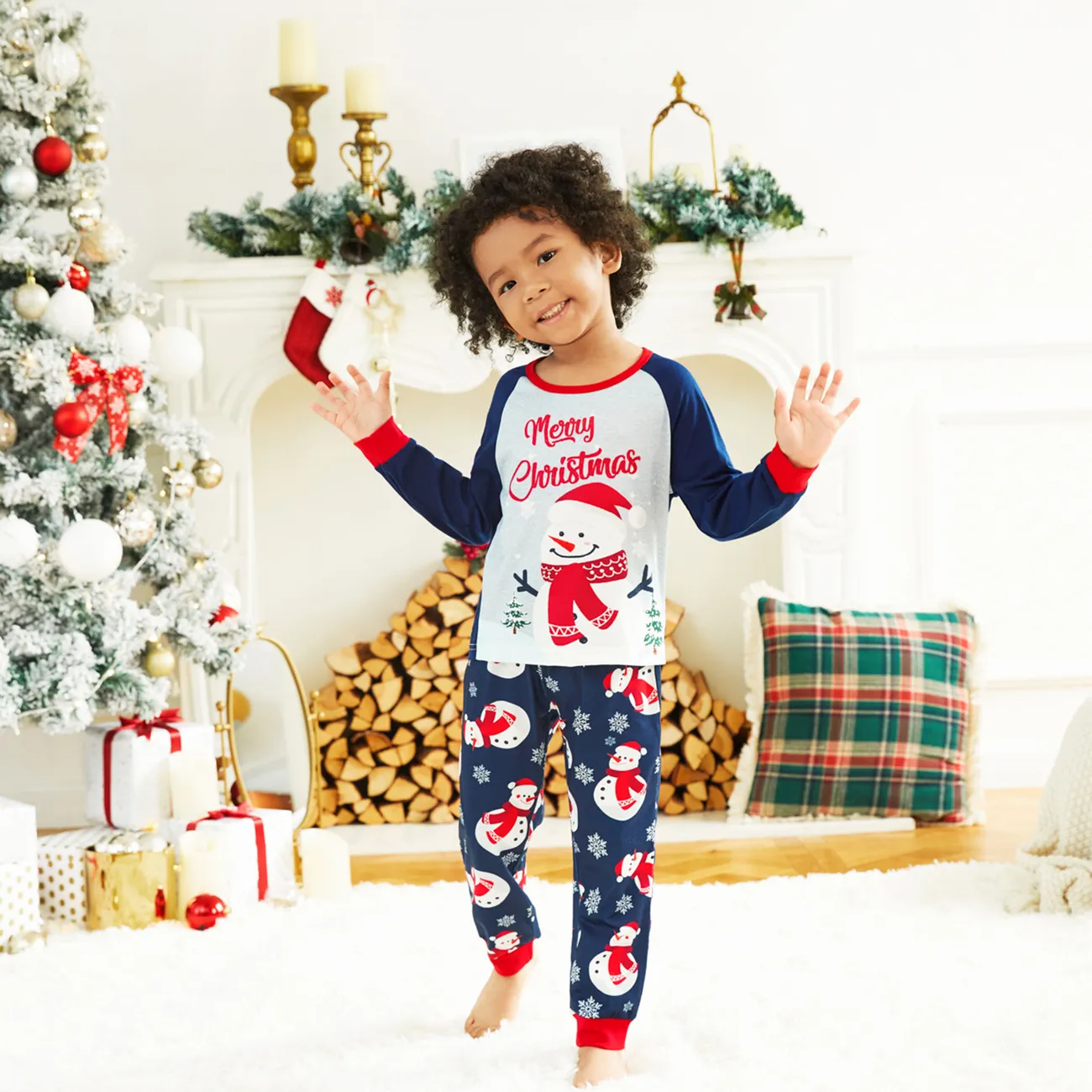 Navidad Looks familiares Manga larga Conjuntos combinados para familia Pijamas (Flame Resistant) bloque de color big image 1