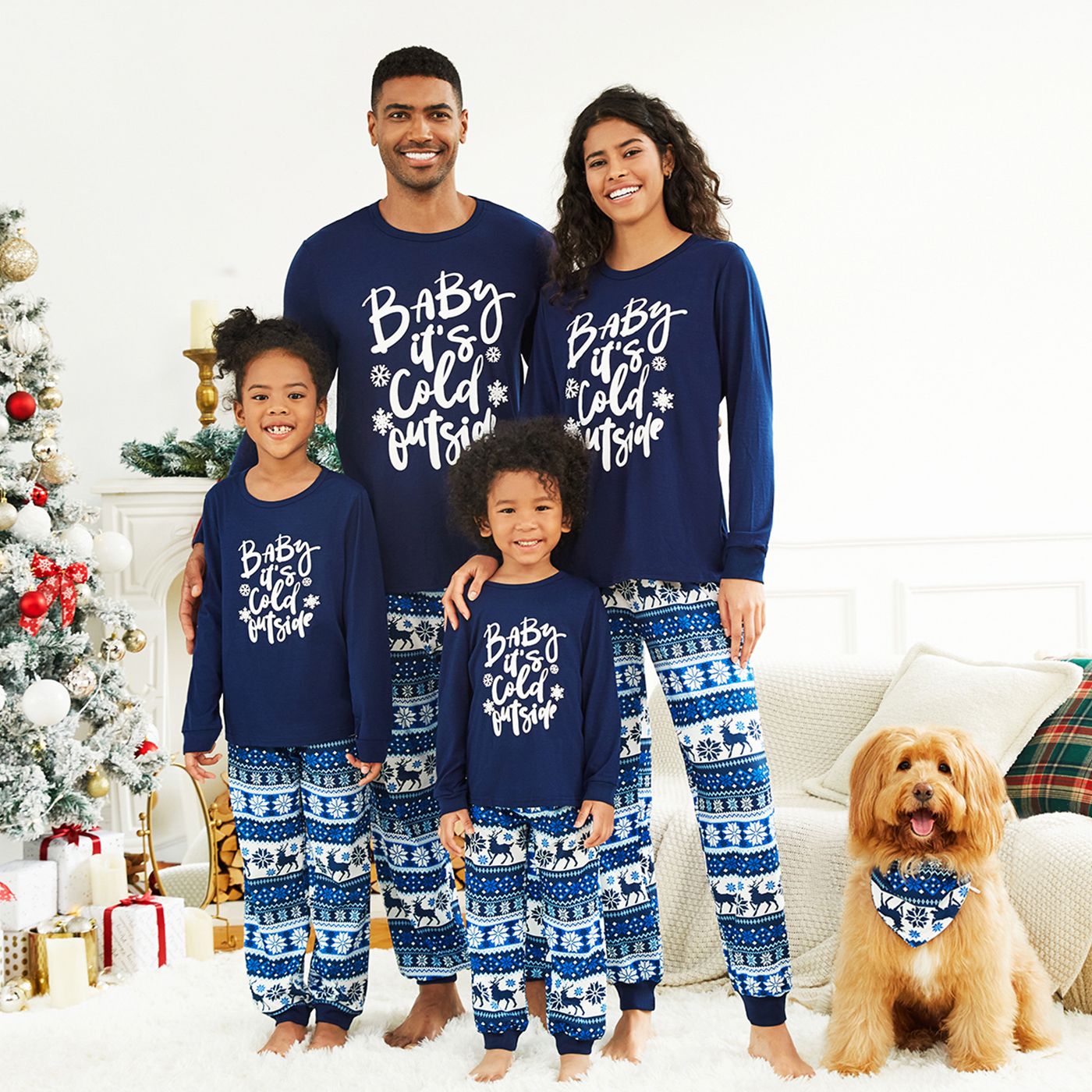 Christmas Santa and Letter Print Grey Family Matching Long-sleeve Plaid Pajamas Sets