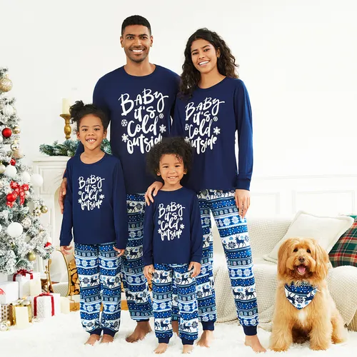 Family Look Deep Blue Party Pajama Sets Letter full print Matching Pajamas