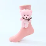 Toddler/kids Solid color mid-length bear doll cotton socks Pink