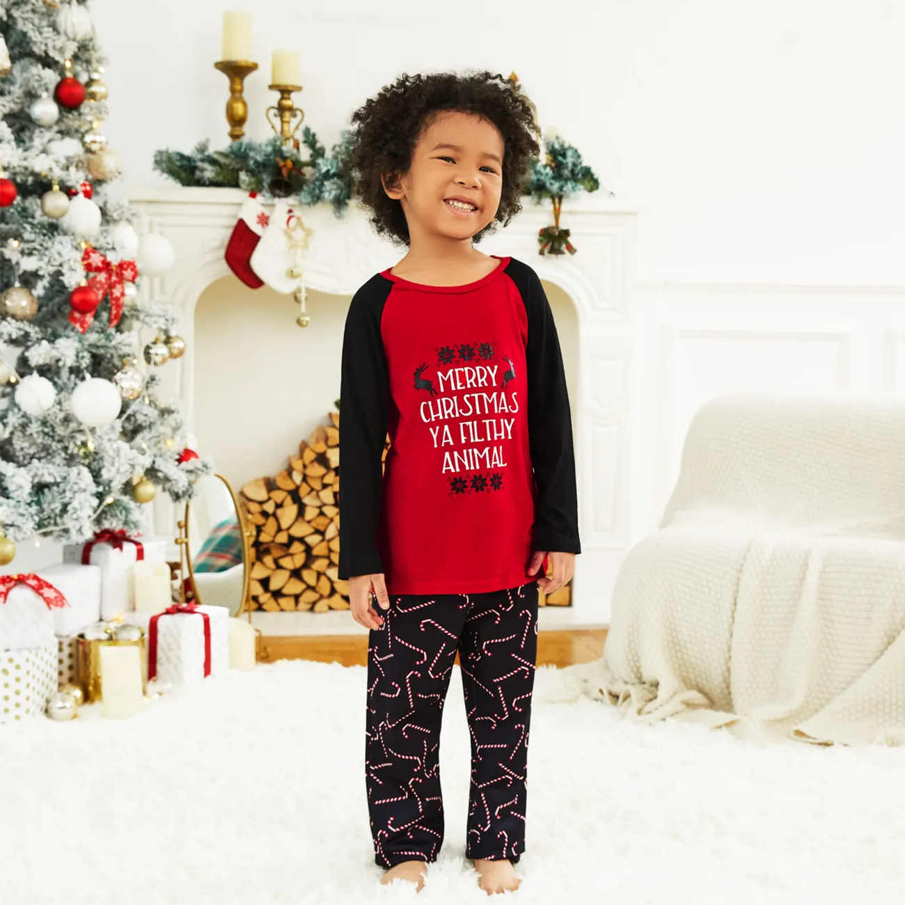 Christmas Letter Print Family Matching Pajamas Sets (Flame Resistant) Red big image 1