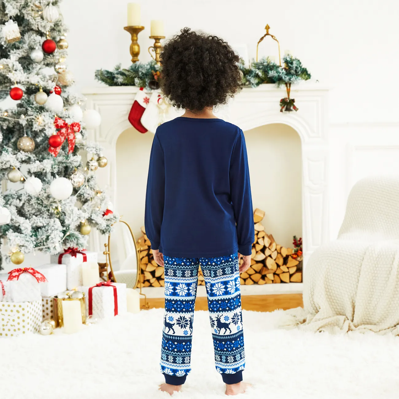 Navidad Looks familiares Manga larga Conjuntos combinados para familia Pijamas (Flame Resistant) Azul Profundo big image 1