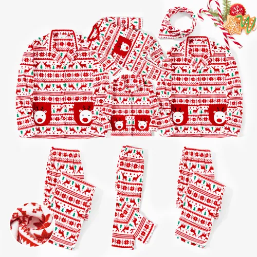Christmas Family Matching Festival Theme All-over Print Pocket Decor Long-sleeve Fleece Pajamas Sets(Flame resistant)