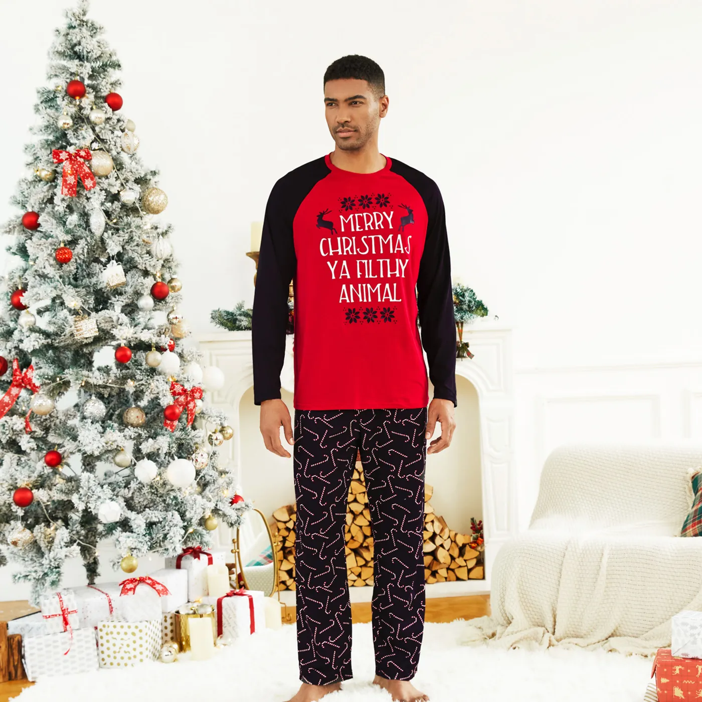 Christmas Letter Print Family Matching Pajamas Sets (Flame Resistant)