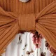 2 قطع الطفل 95٪ القطن مضلع طويلة الأكمام كشكش bowknot الربط الأزهار طباعة اللباس مع مجموعة عقال زنجبيل