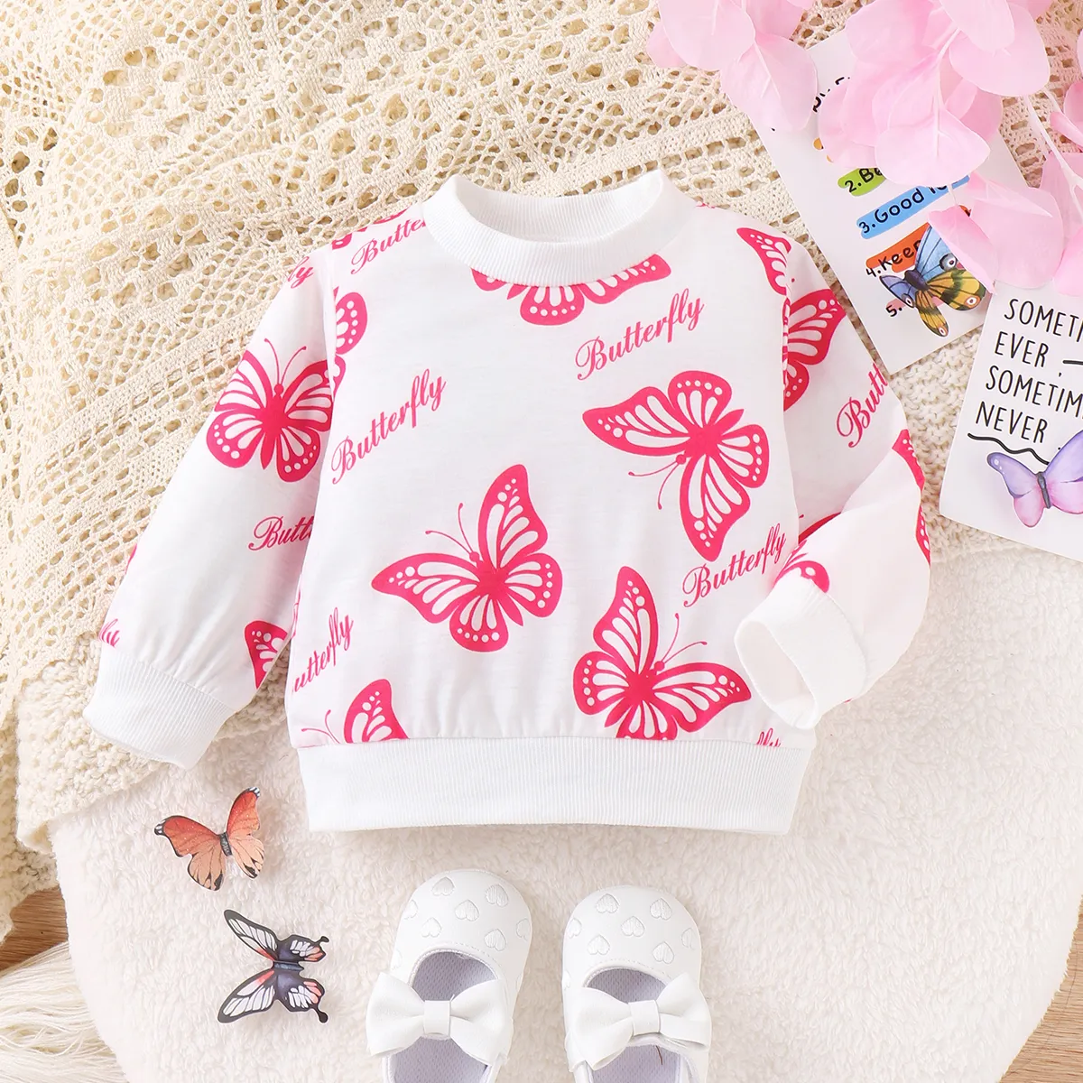 Baby Girl Sweet Butterfly Animal print Pullover Hoodie   big image 1