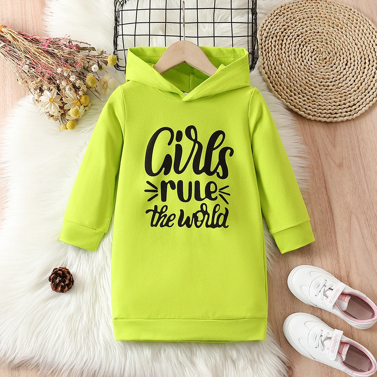 Toddler Girl's Bold color Avant-garde Style Letter Pattern Long Sleeves Hooded Dress