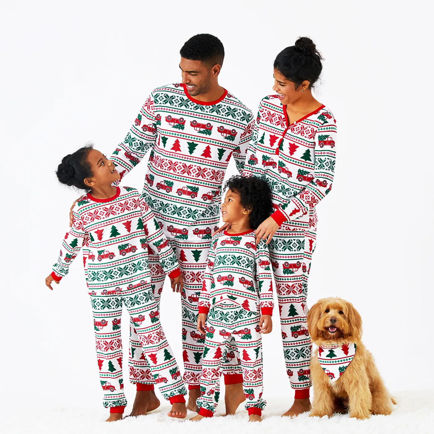 Christmas Tree And Trunk Print Family Matching Pajamas Sets (Flame Resistant)a