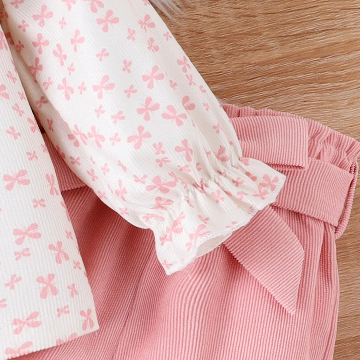 3-Piece Baby Girl Ruffle Edge and Flower Pattern Bowknot design Set  Pink image 6