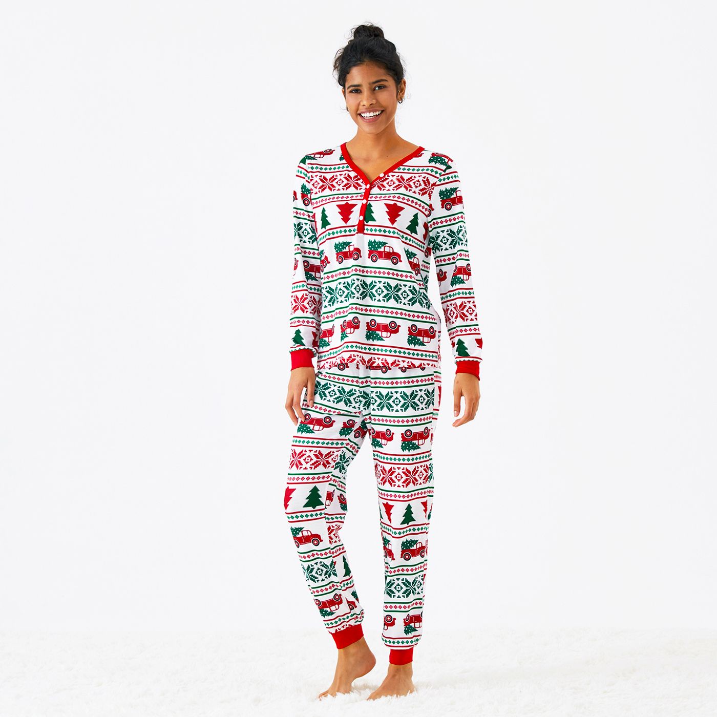 Christmas Tree And Trunk Print Family Matching Pajamas Sets (Flame Resistant)a