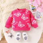 Baby Girl Sweet Butterfly Animal print Pullover Hoodie  Hot Pink