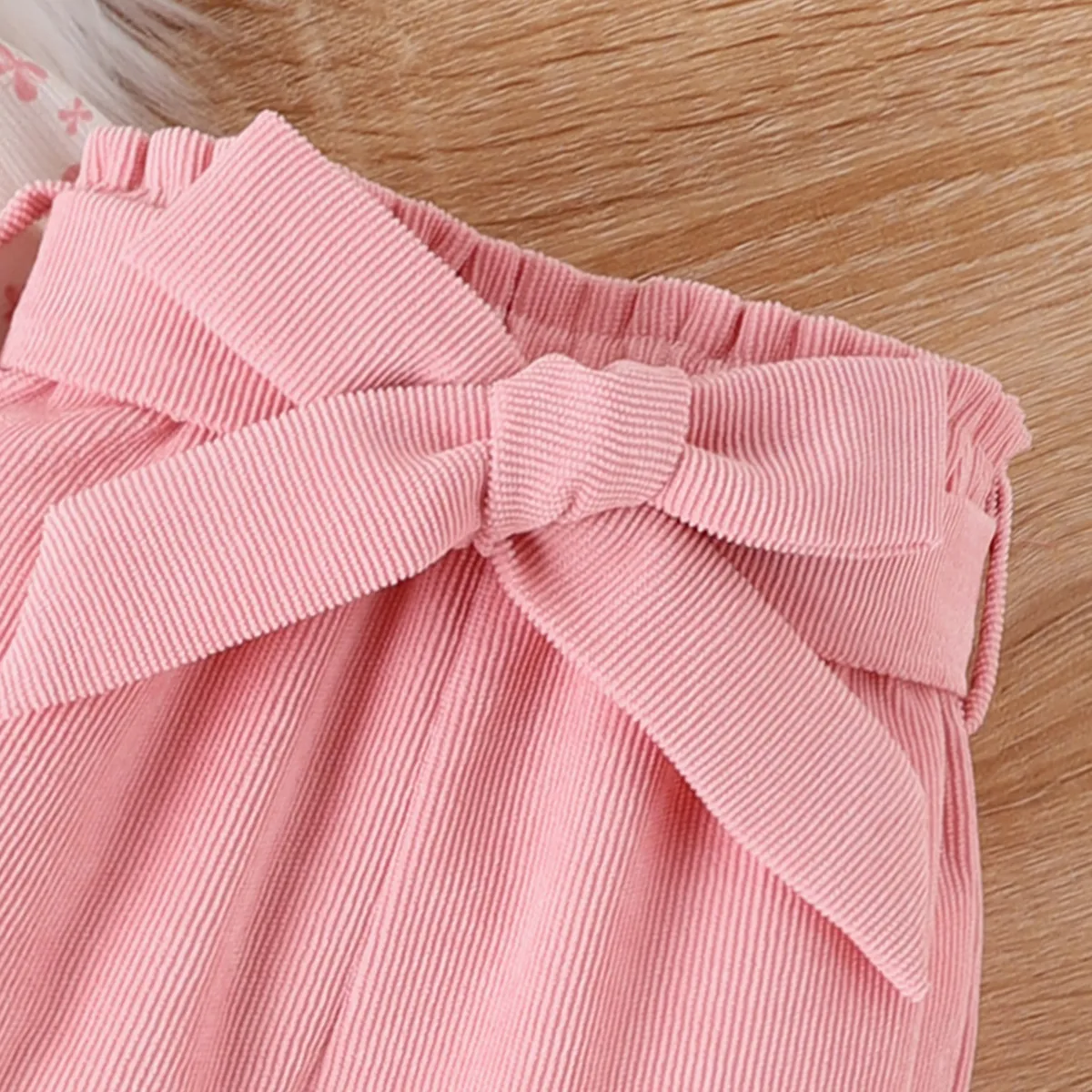 3-Piece Baby Girl Ruffle Edge and Flower Pattern Bowknot design Set  Pink image 5