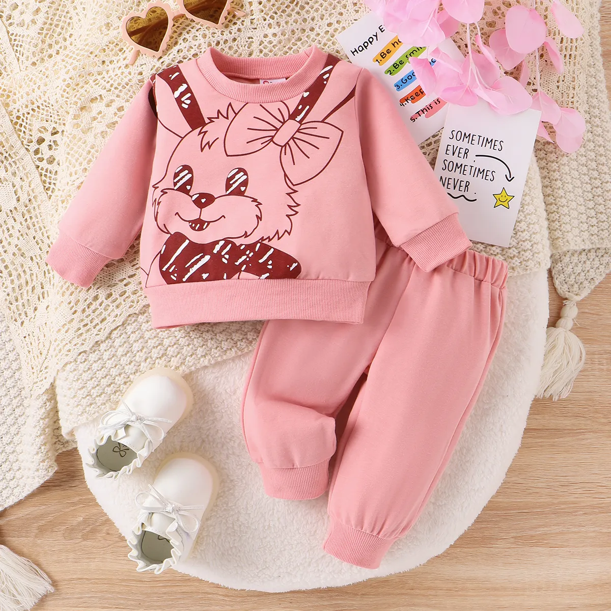 2pcs Baby Girl Sweet Rabbit Animal Print Set