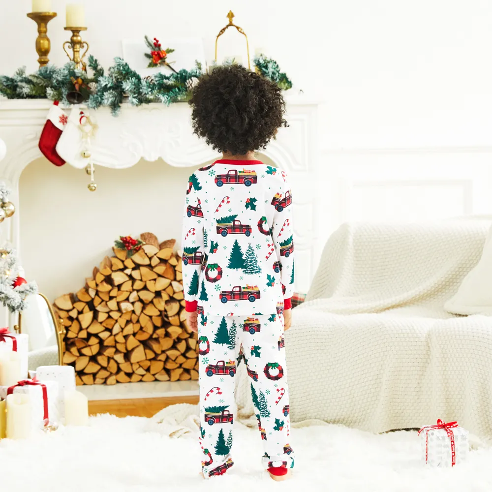 Christmas Family Matching Allover Xmas Tree & Car Print Long-sleeve Pajamas Sets (Flame Resistant)  big image 8