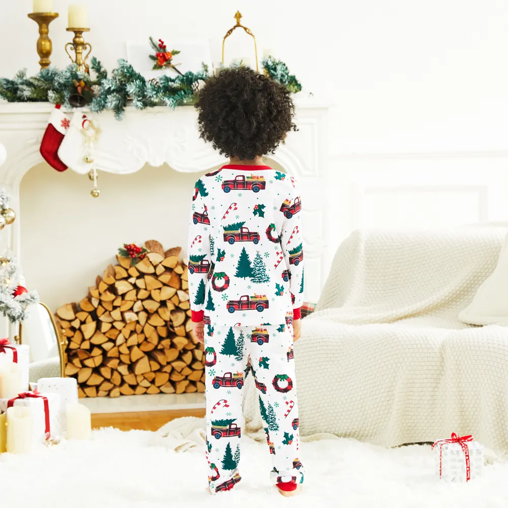 Christmas Family Matching Allover Xmas Tree & Car Print Long-sleeve Pajamas Sets (Flame Resistant) big image 8