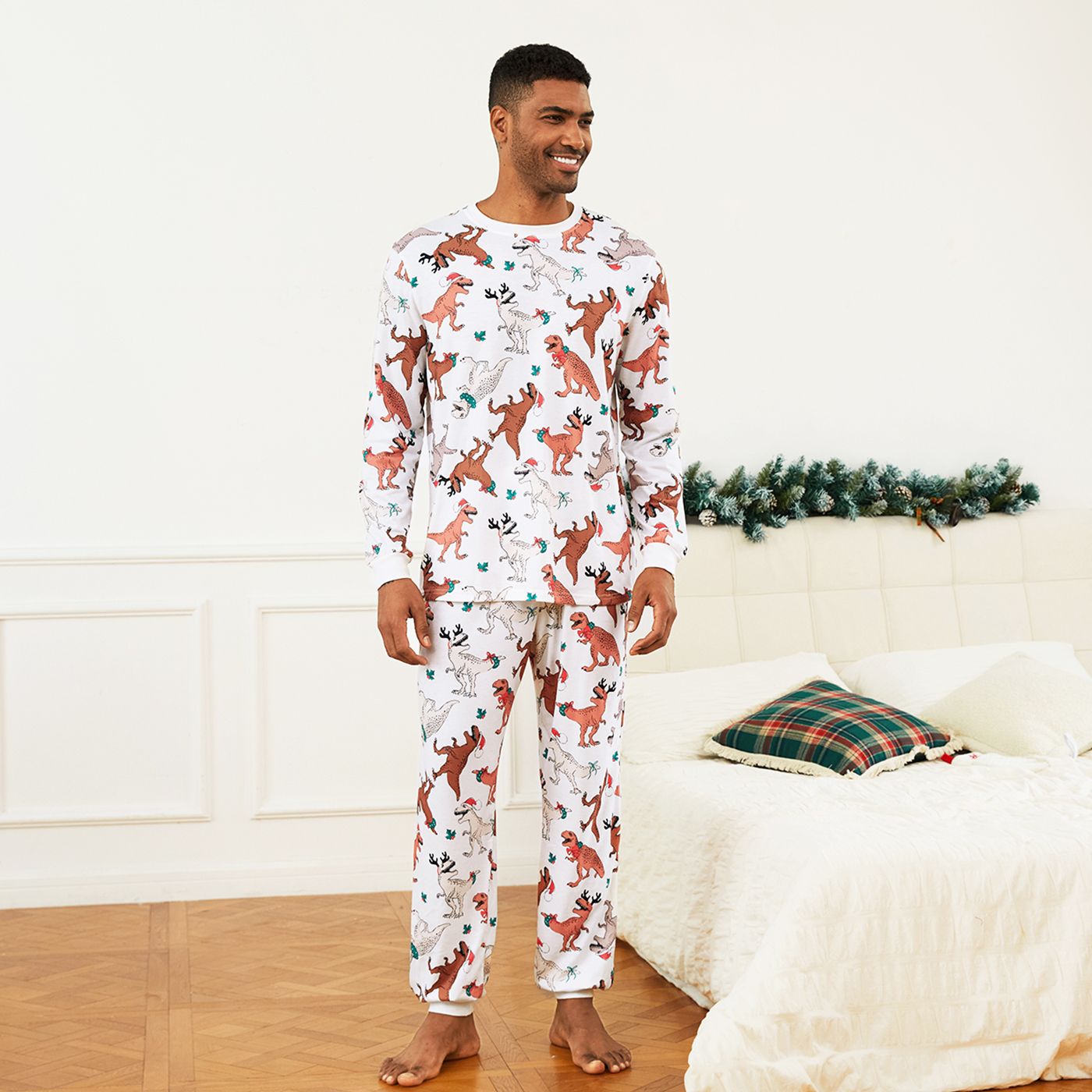 Christmas Dinosuar Print Family Matching Pajamas Sets (Flame Resistant)
