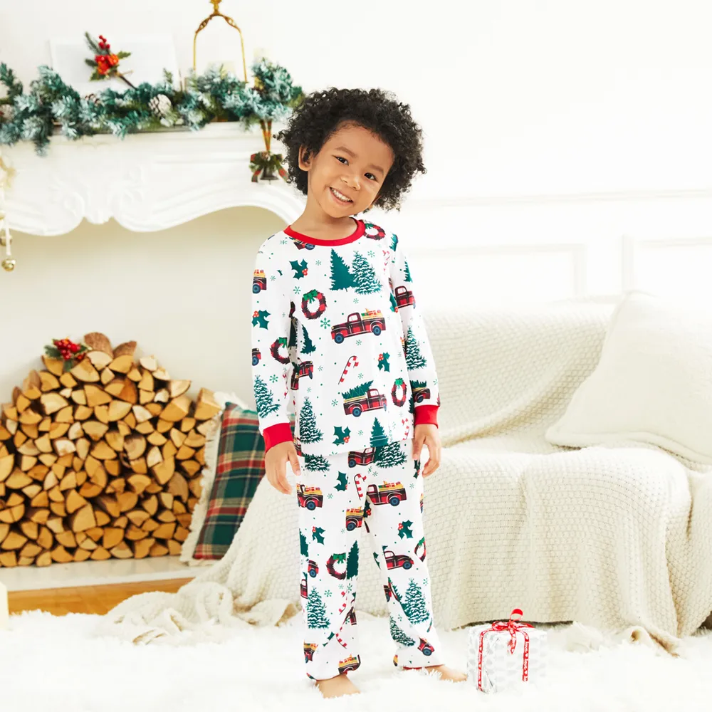 Christmas Family Matching Allover Xmas Tree & Car Print Long-sleeve Pajamas Sets (Flame Resistant)  big image 7