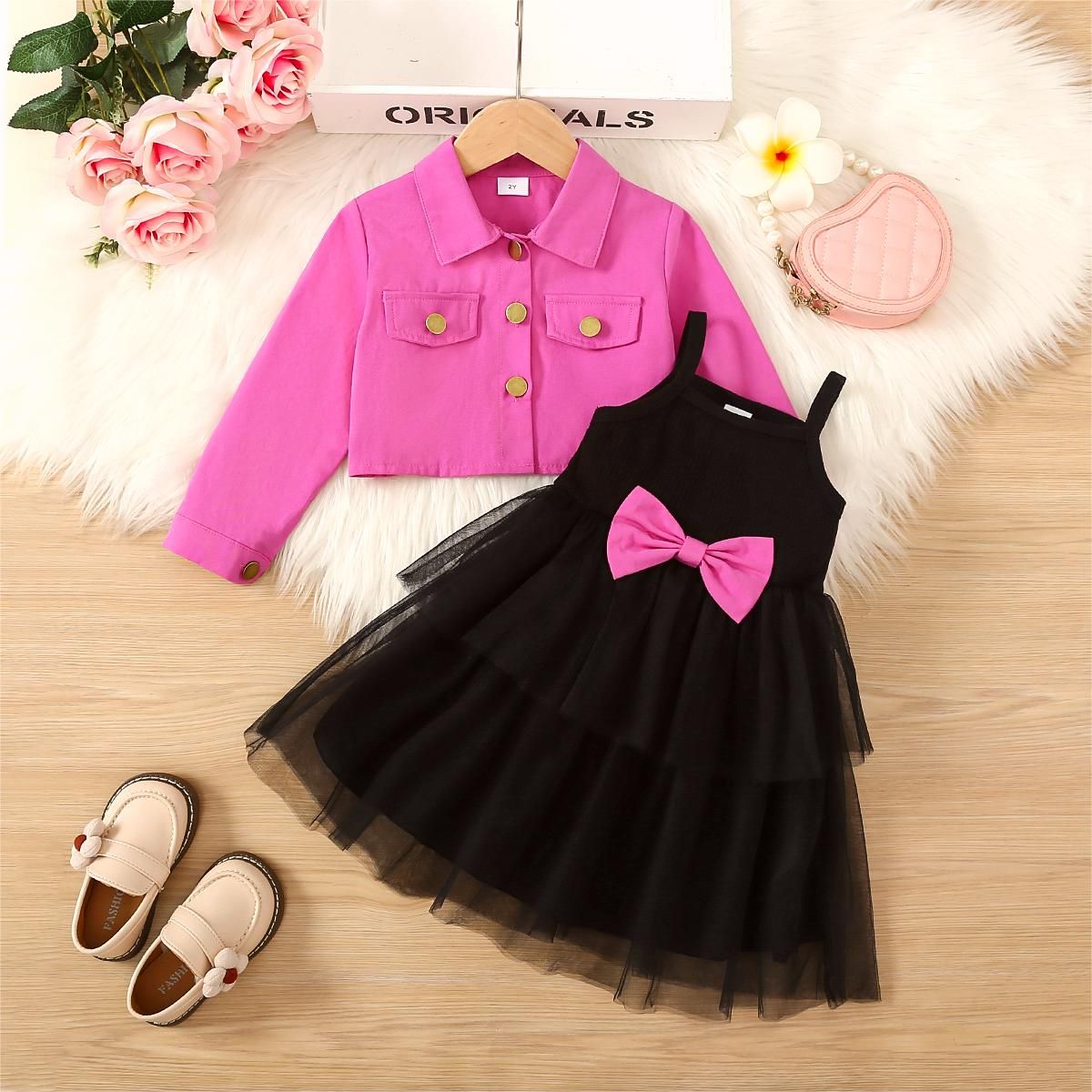 Toddler Girl’s 2pcs Cotton Avant-garde Style, Couleur Unie, Manches Longues Costume-Robe