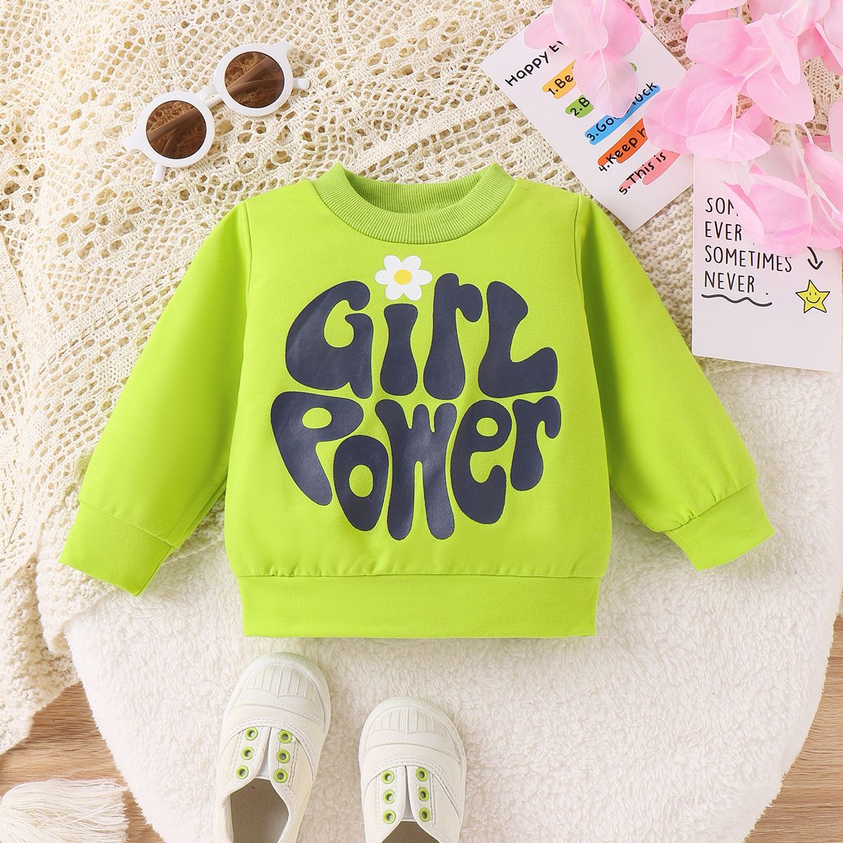 Baby Girl's Casual Letter Floral Pattern Sweatshirt